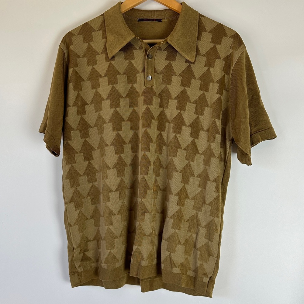 Monagut Men’s Retro Style Geometric Arrows Polo Mustard Brown Yellow - Picture 2 of 10